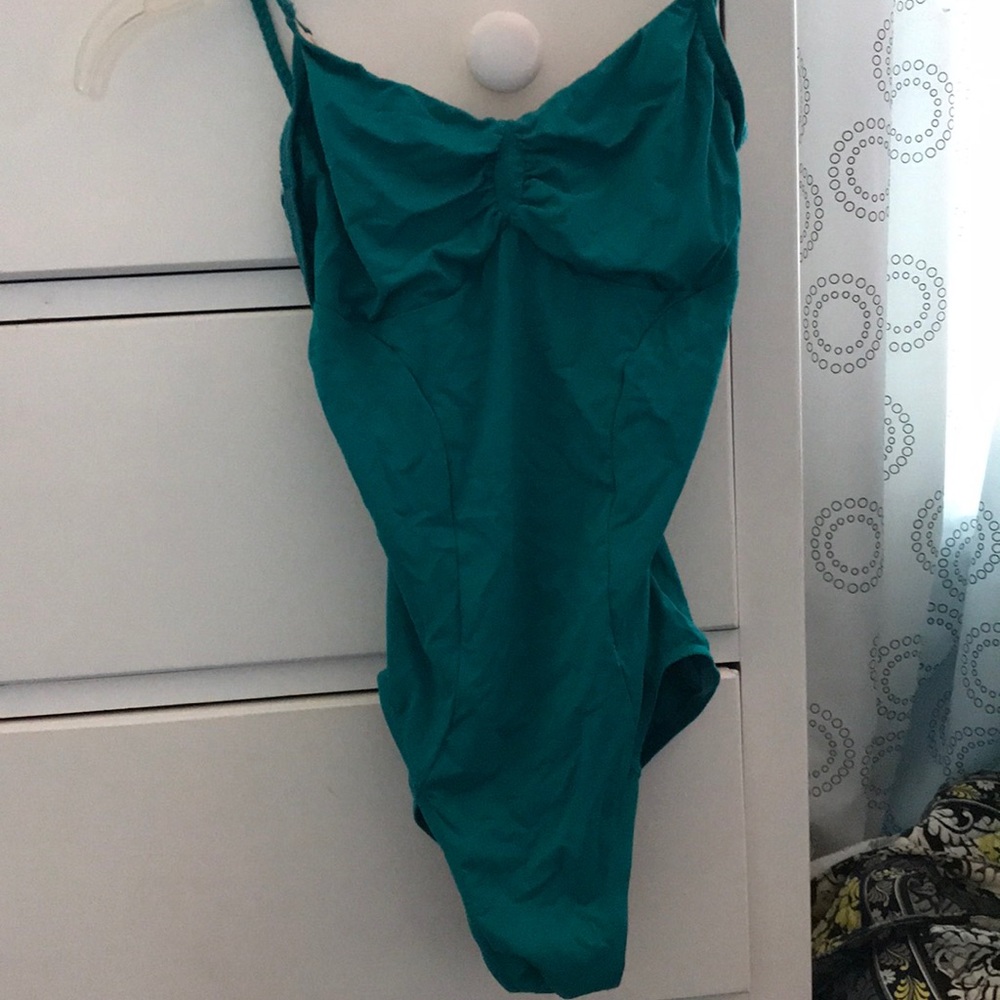 capezio teal leotard with braided straps